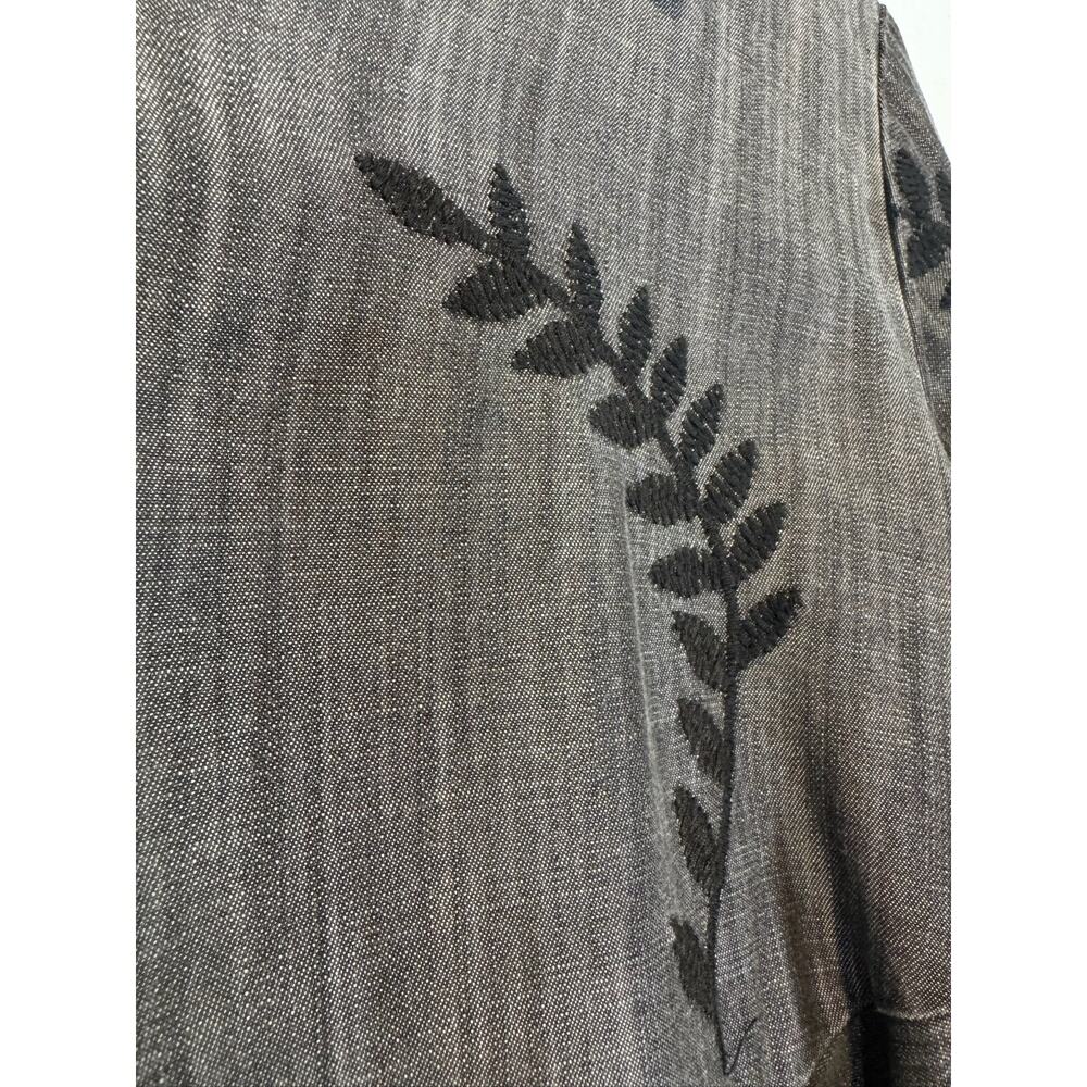 Soft Surroundings Shirt Button Up Embroidered Papyrus Leaf Black Chambray Medium - Picture 4 of 7
